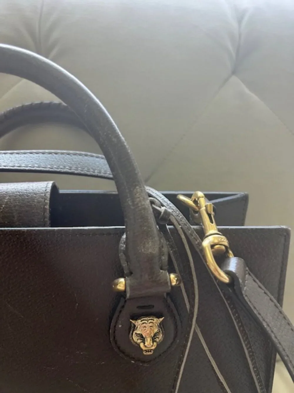 Gucci Animalier brown leather Web tiger-head bag